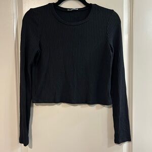 Reformation Jackie Tee Black Ribbed Long-Sleeve Cropped Tee